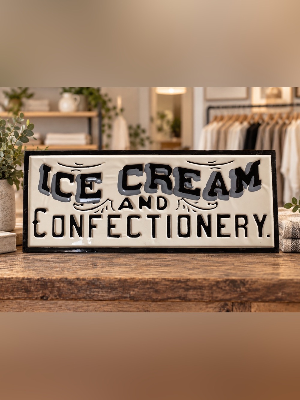 Ice Cream and Confectionery Ceramic Wall Plaque – Cream and Black